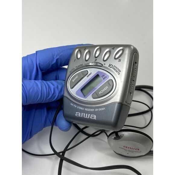 Vtg Aiwa Walkman AM FM Stereo Receiver CR-DX501 & Over the Ear Headphones Gray D - Picture 3 of 9